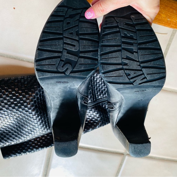 Stuart Weitzman Black Leather Woven Western Tall Boots - Picture 12 of 14